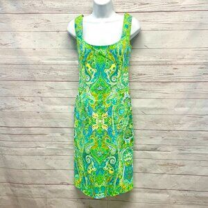 Escada Vibrant Green and Blue Midi Dress